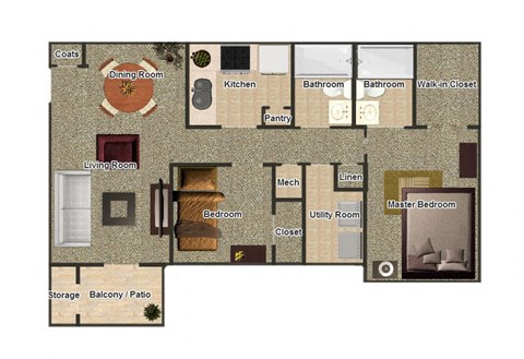 2 Bedroom 2 Bathroom Floor Plan 988 Sqft